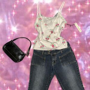 DEADSTOCK VINTAGE Y2K VERTIGO PARIS Women's White Floral Lace Cami